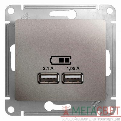 Розетка USB 2-м СП Glossa тип A+A 5В/2100мА 2х5В/1050мА механизм платина SchE GSL001233