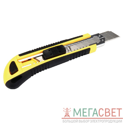 KMU-1 Нож строительно-монтажный Stekker, серии KMU с сегмент.лезвием (5 дополнительных),18 мм, желтый/черный 49619